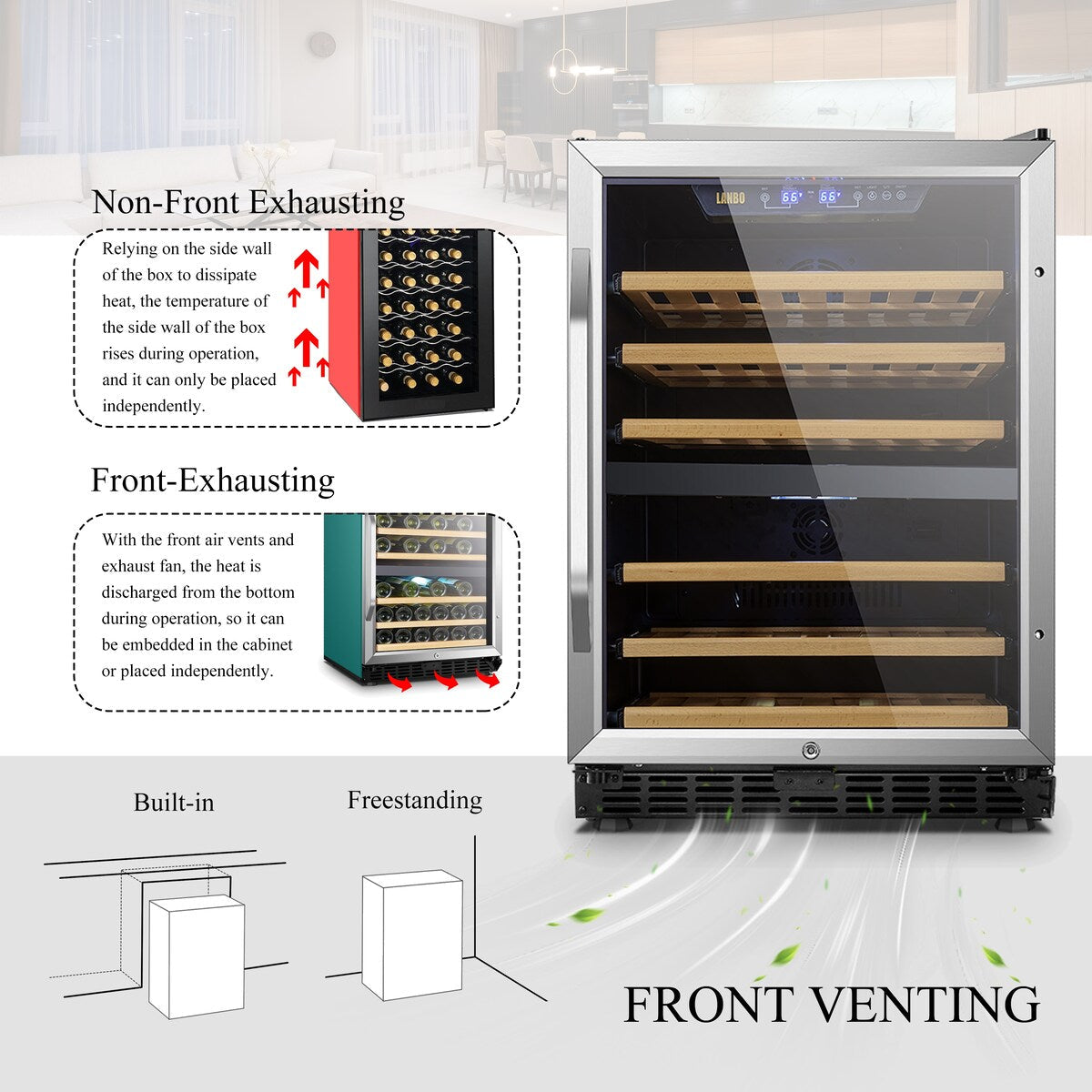 Lanbo Frigorifero per vino con compressore a doppia zona da 24 pollici, 44 bottiglie