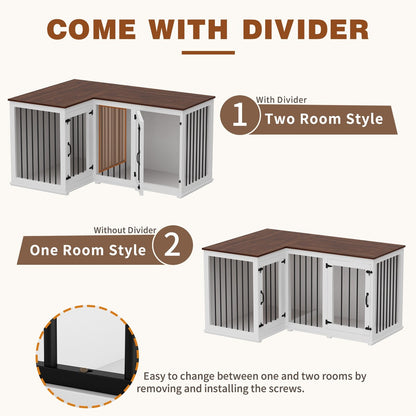 Grande cuccia angolare per cani per 2 cani, gabbia a forma di L - 58,7X41,1