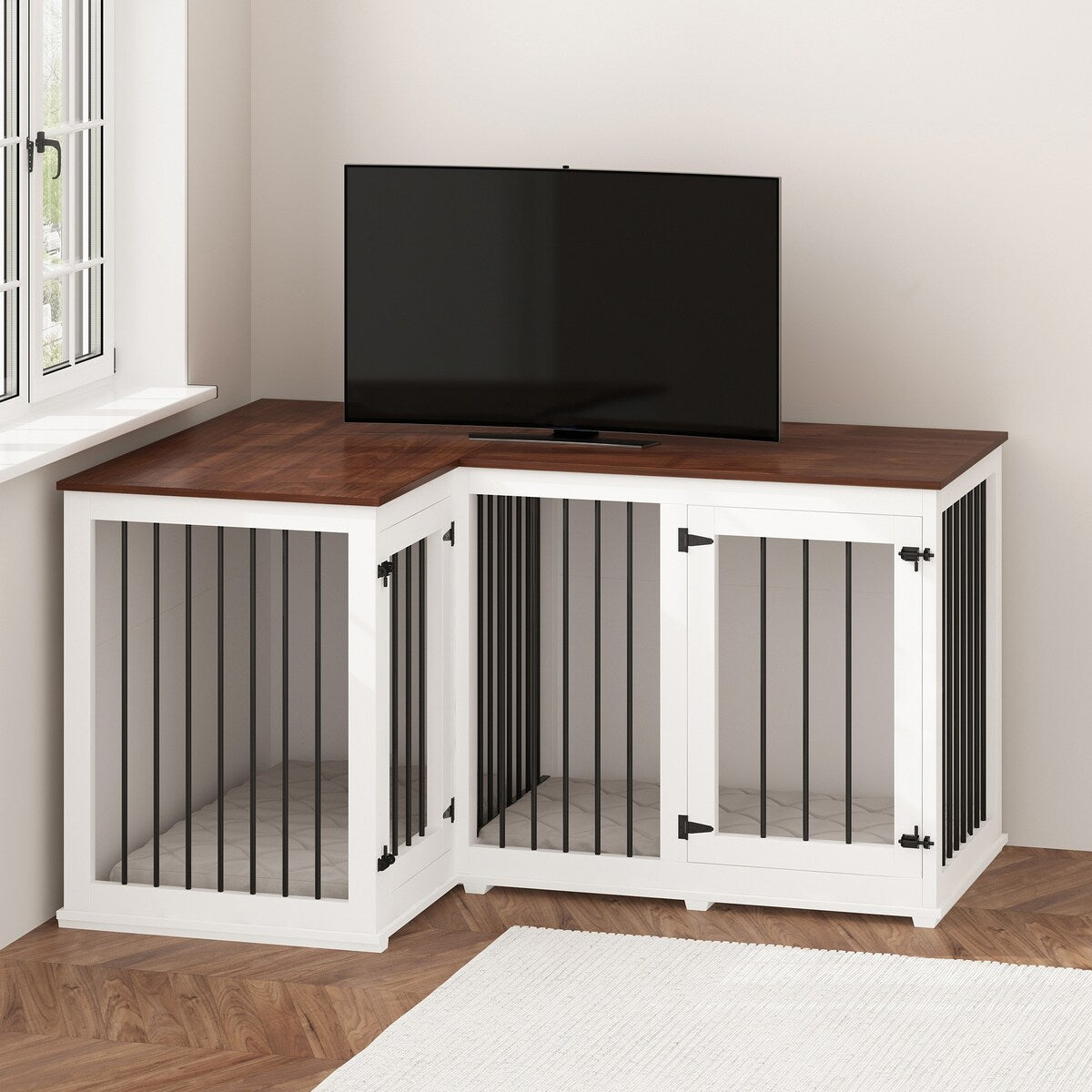 Grande cuccia angolare per cani per 2 cani, gabbia a forma di L - 58,7X41,1