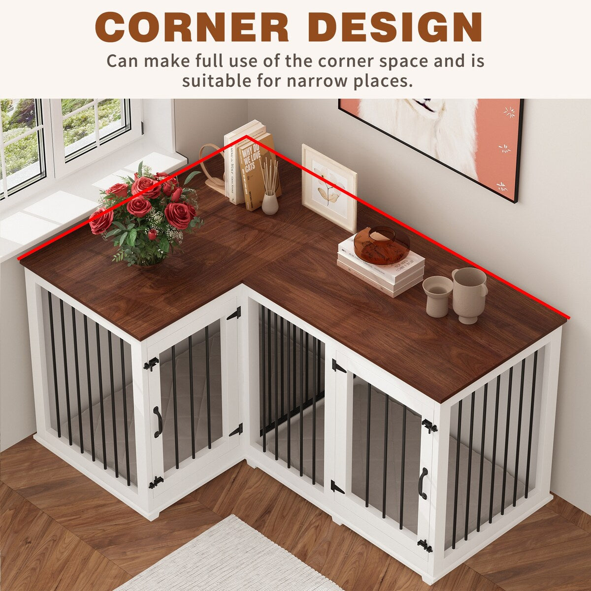 Grande cuccia angolare per cani per 2 cani, gabbia a forma di L - 58,7X41,1