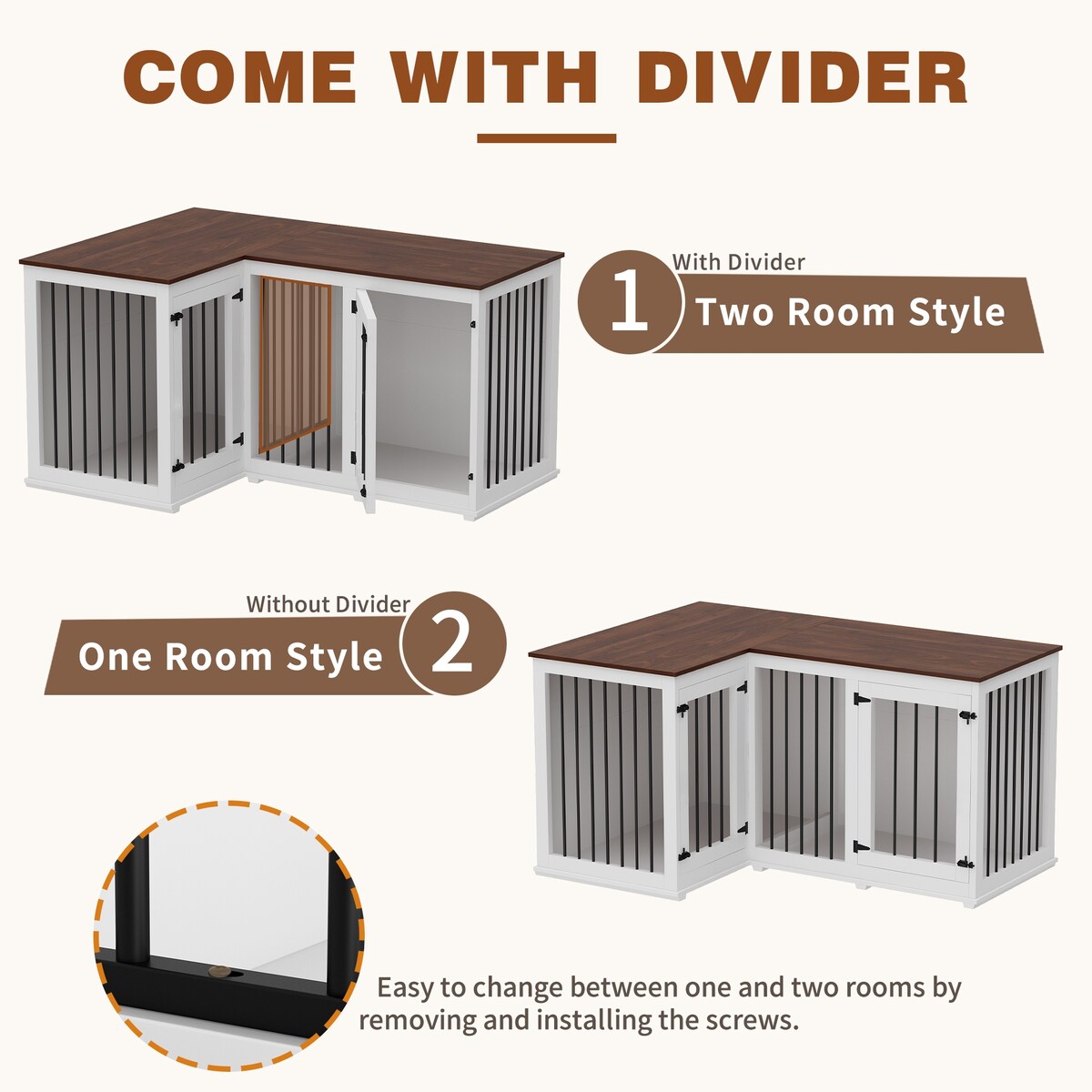 Grande cuccia angolare per cani per 2 cani, gabbia a forma di L - 58,7X41,1