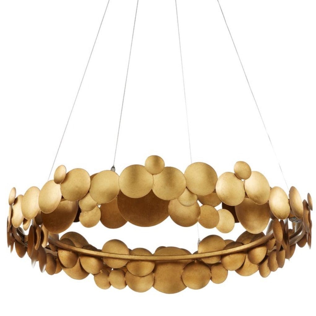 Lampadario a disco in oro spazzolato