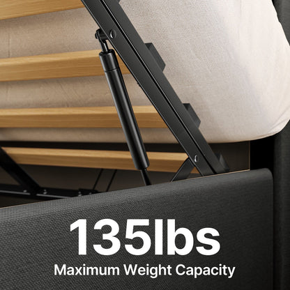 Struttura letto contenitore sollevabile, struttura letto imbottita con sistema di stoccaggio idraulico e testiera