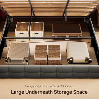 Struttura letto contenitore sollevabile, struttura letto imbottita con sistema di stoccaggio idraulico e testiera