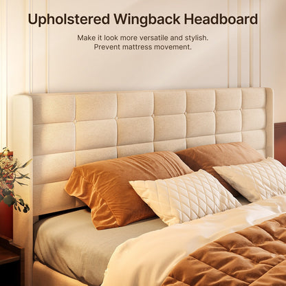 Struttura letto contenitore sollevabile, struttura letto imbottita con sistema di stoccaggio idraulico e testiera