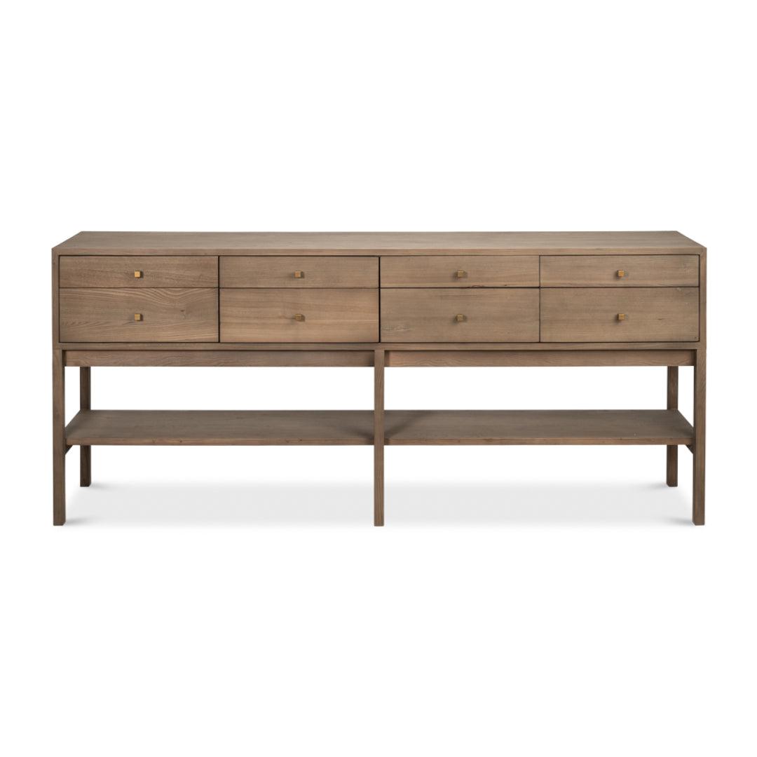 Tavolo consolle rustico di transizione a 8 cassetti