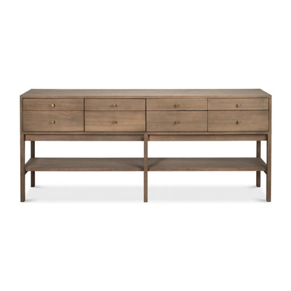 Tavolo consolle rustico di transizione a 8 cassetti