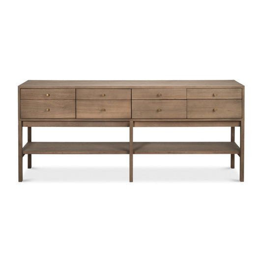 Tavolo consolle rustico di transizione a 8 cassetti