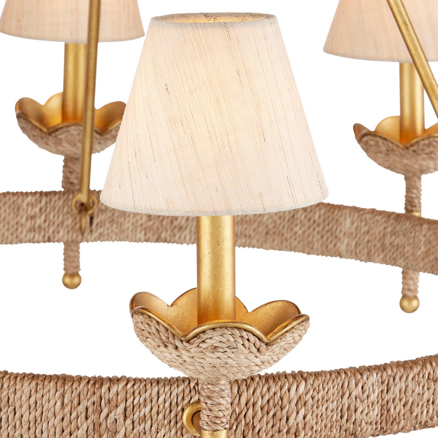 Lampadario con paralume in foglia d'oro e corda