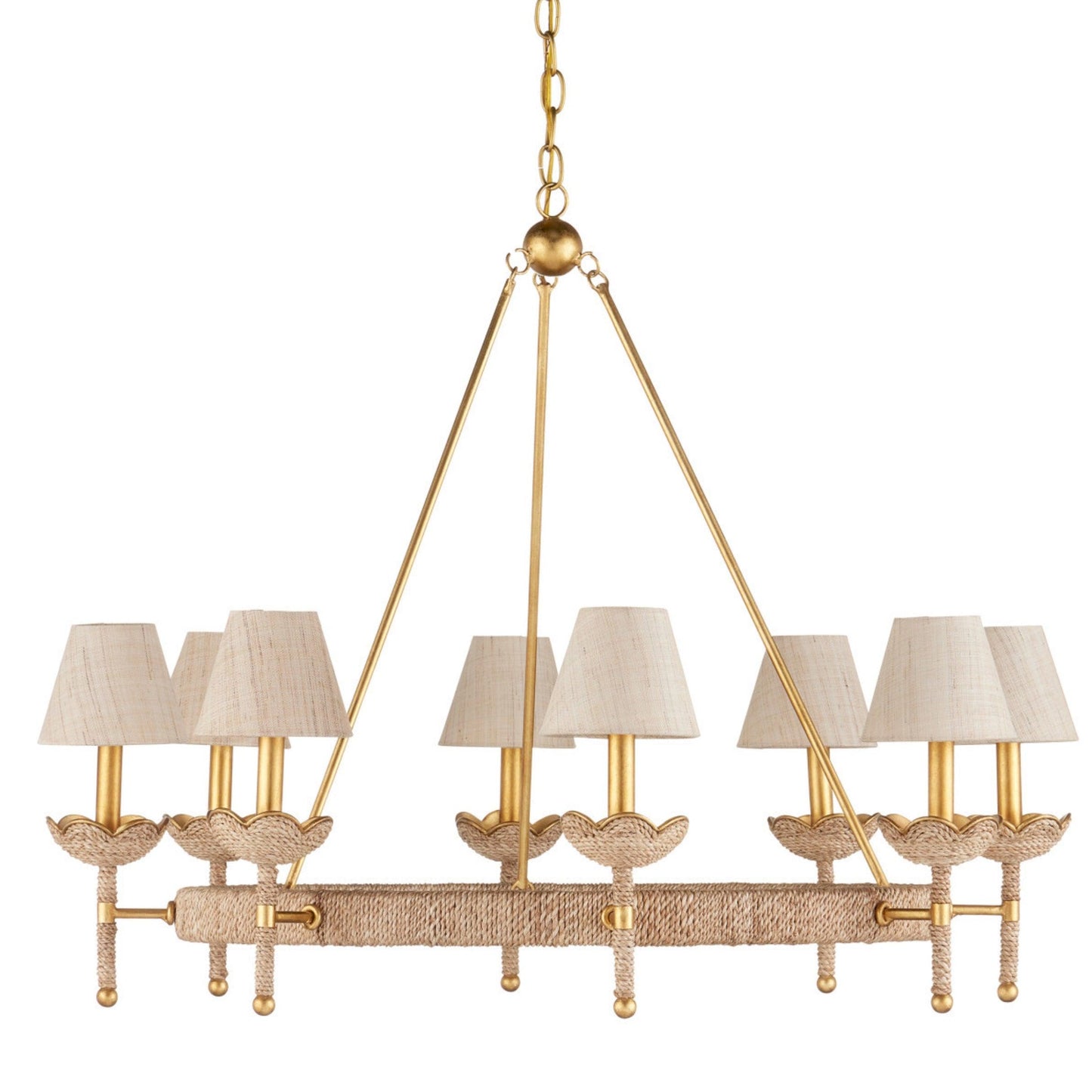 Lampadario con paralume in foglia d'oro e corda