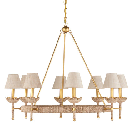 Lampadario con paralume in foglia d'oro e corda