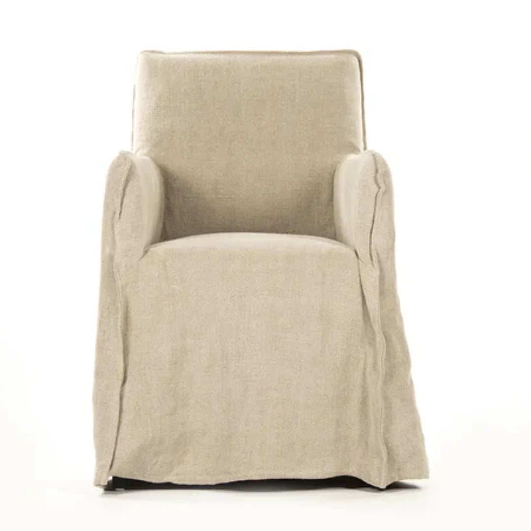 Sedia da pranzo rivestita in lino