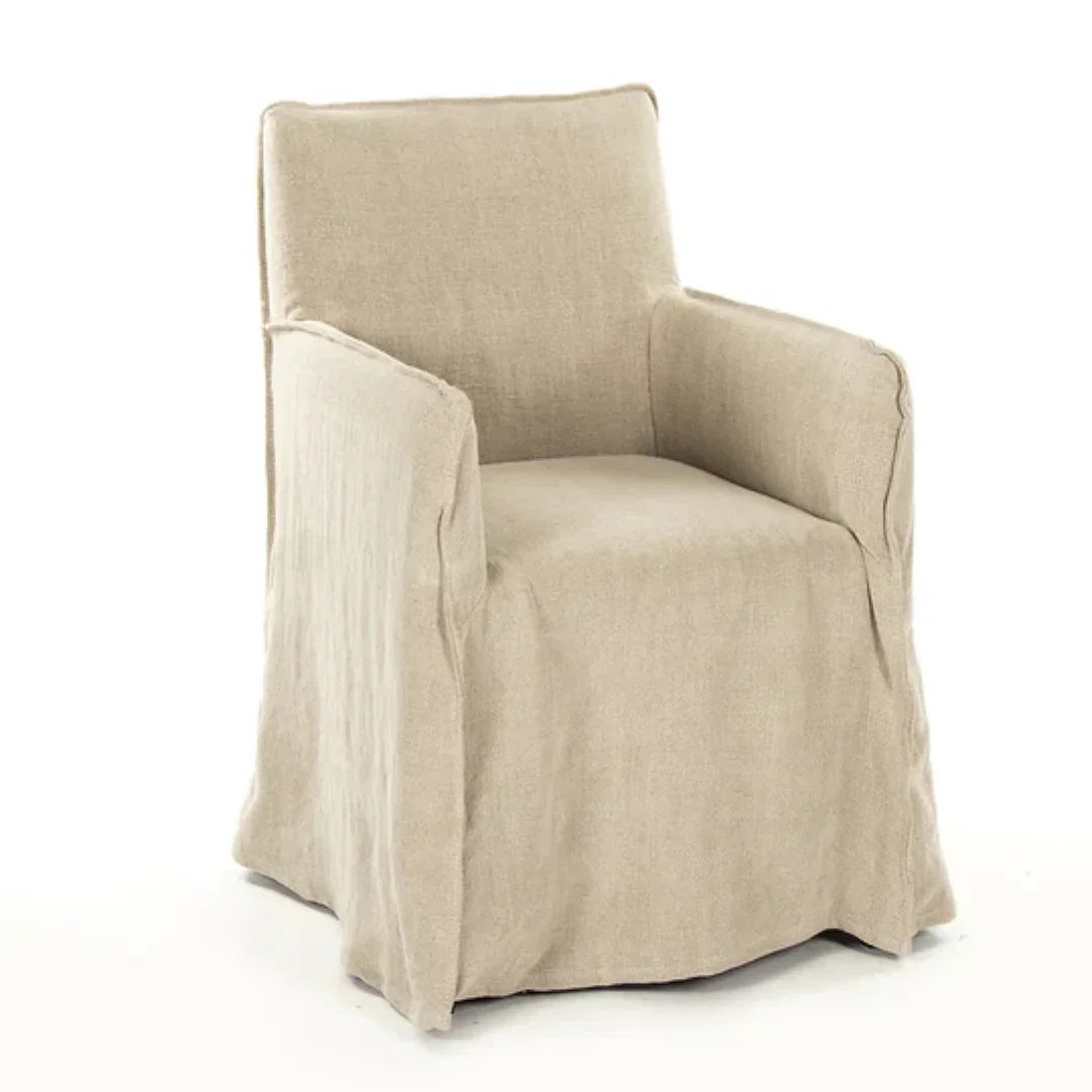 Sedia da pranzo rivestita in lino