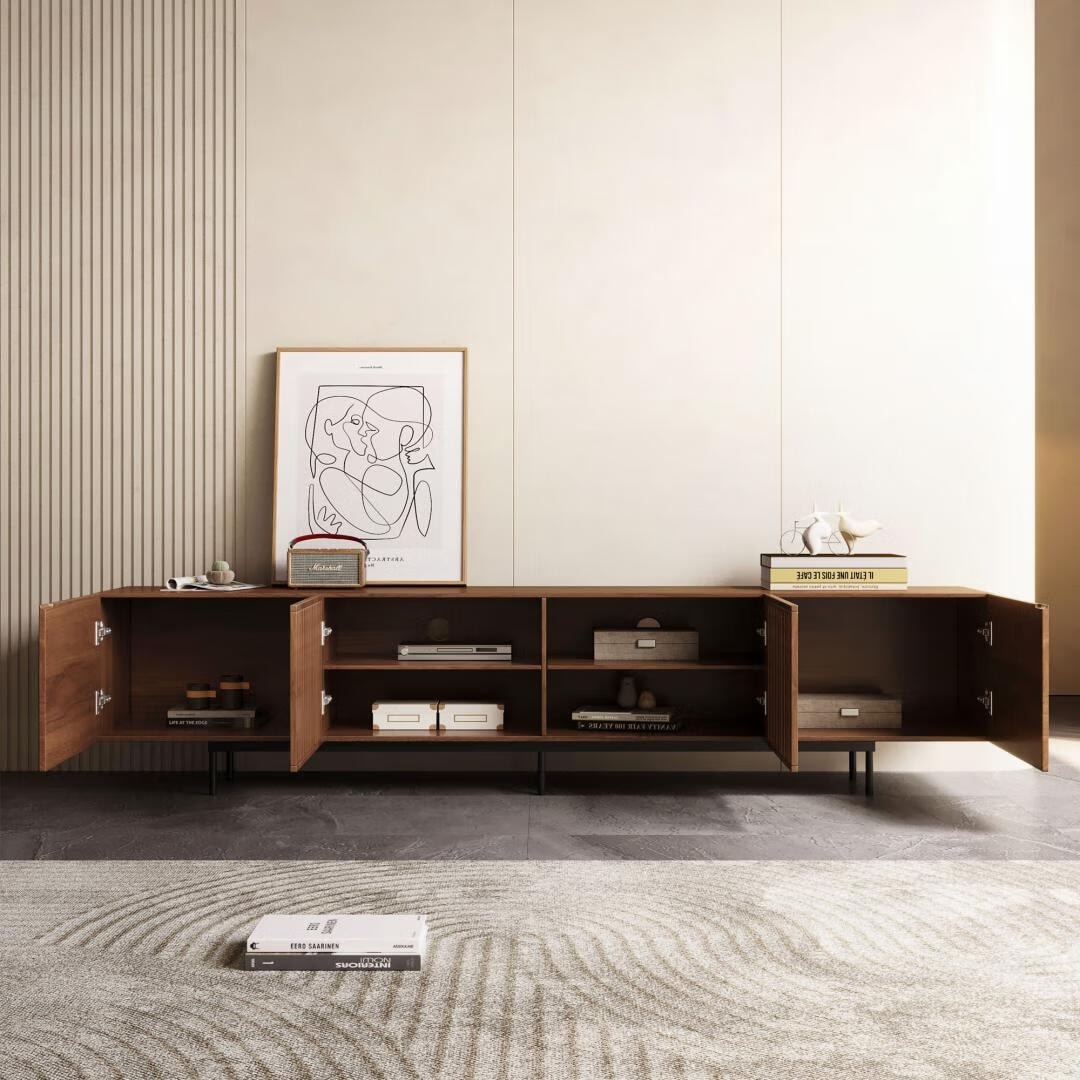 Mobile porta TV moderno di metà secolo con 4 ante, adatto a TV fino a 100 pollici, centro di intrattenimento per soggiorno