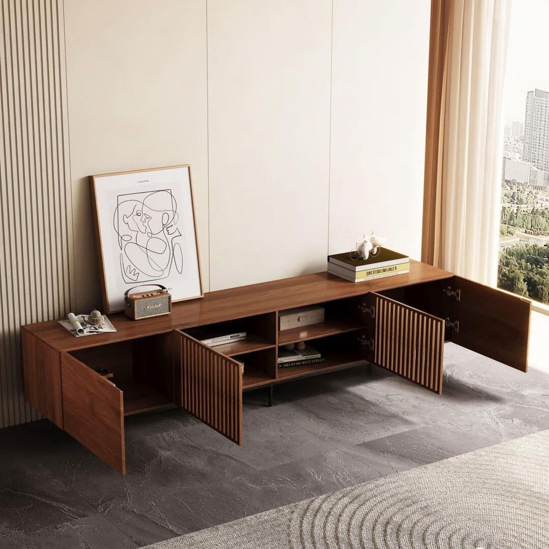 Mobile porta TV moderno di metà secolo con 4 ante, adatto a TV fino a 100 pollici, centro di intrattenimento per soggiorno