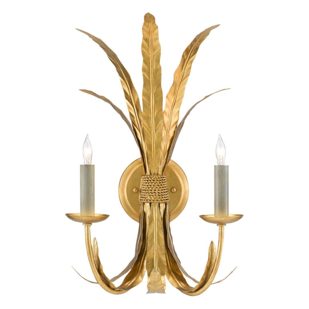 Applique da parete con ornamenti a forma di piuma dorata