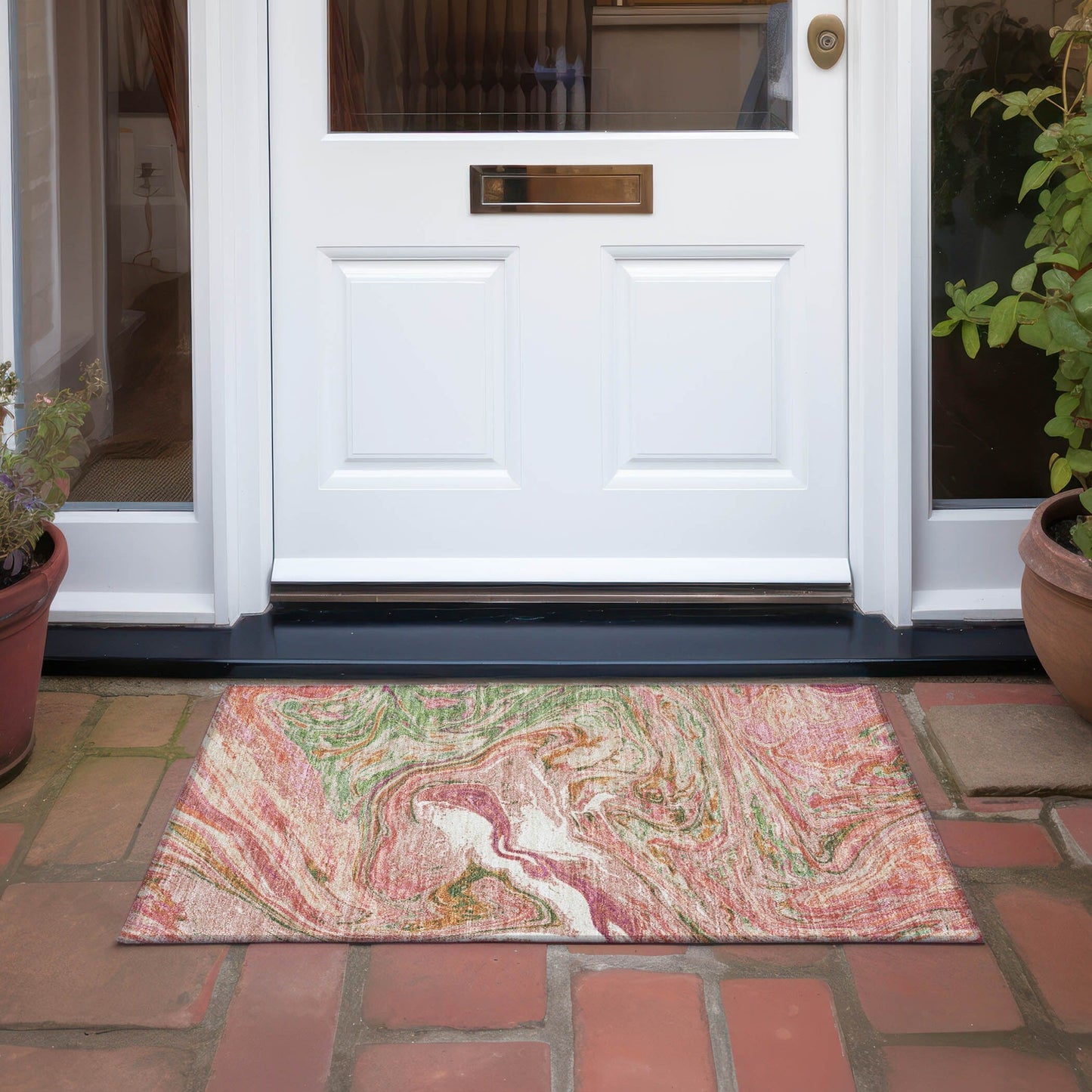 Tappeto Chantille con pennellate astratte, lavabile in lavatrice, per interni ed esterni