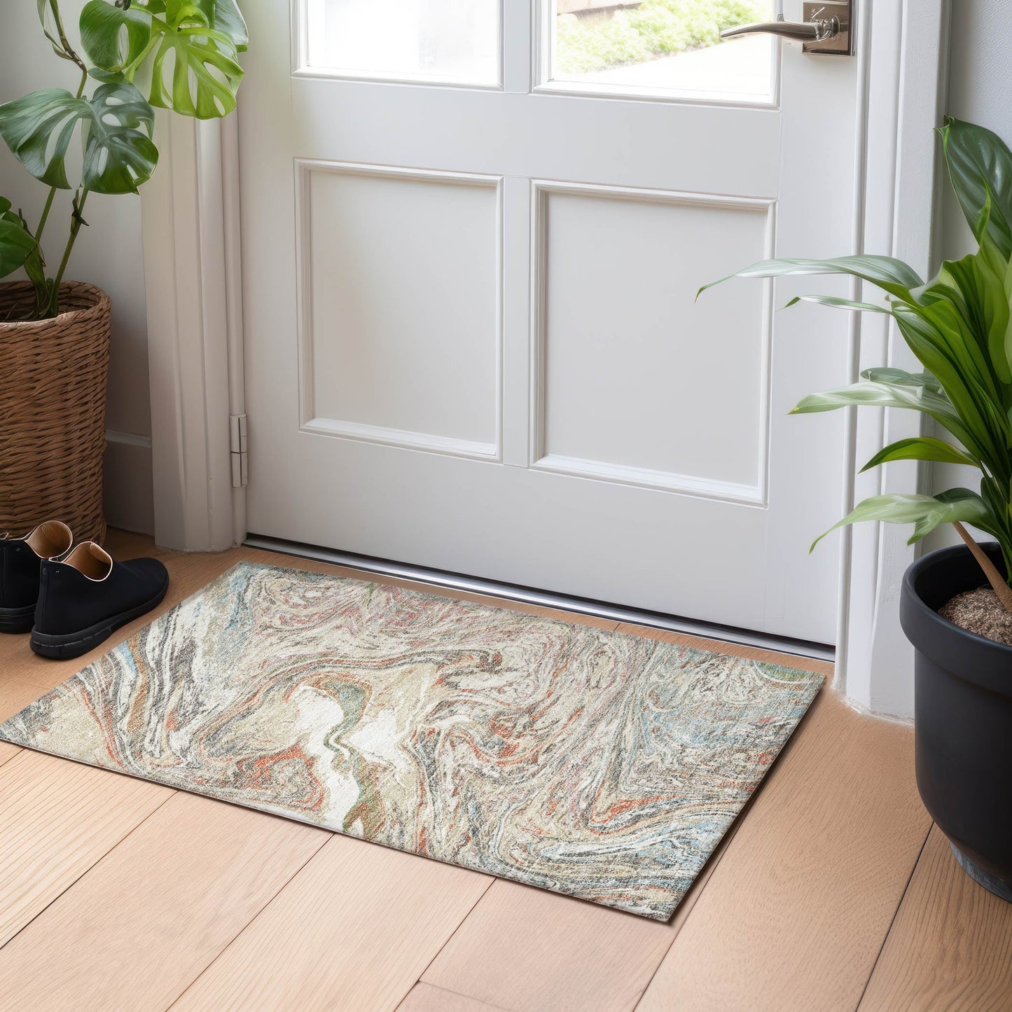 Tappeto Chantille con pennellate astratte, lavabile in lavatrice, per interni ed esterni