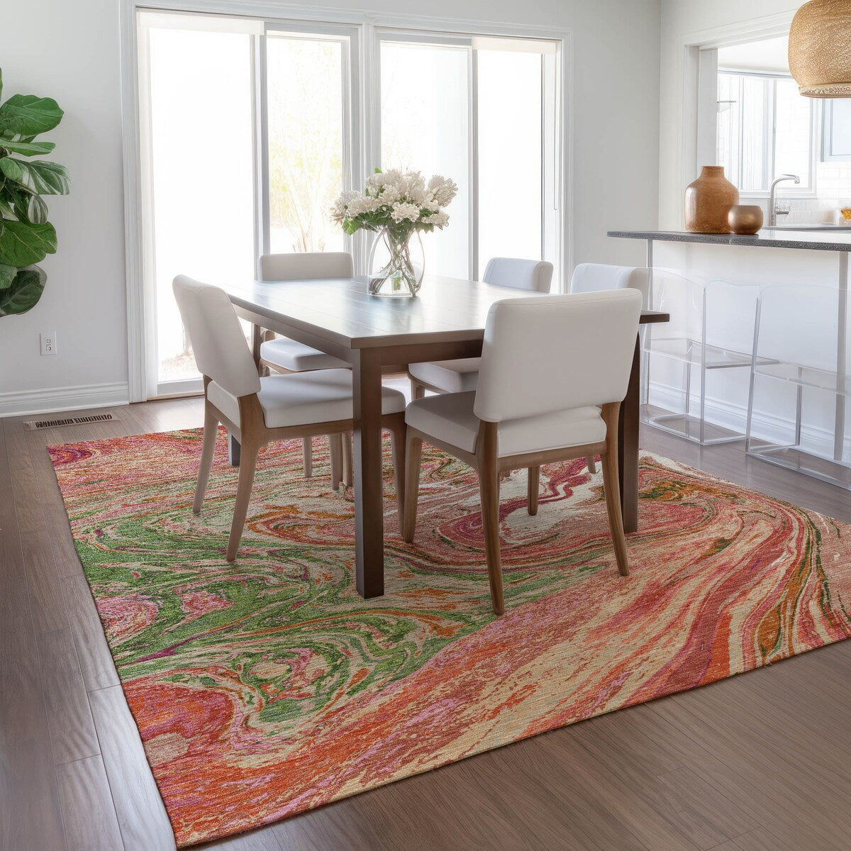 Tappeto Chantille con pennellate astratte, lavabile in lavatrice, per interni ed esterni