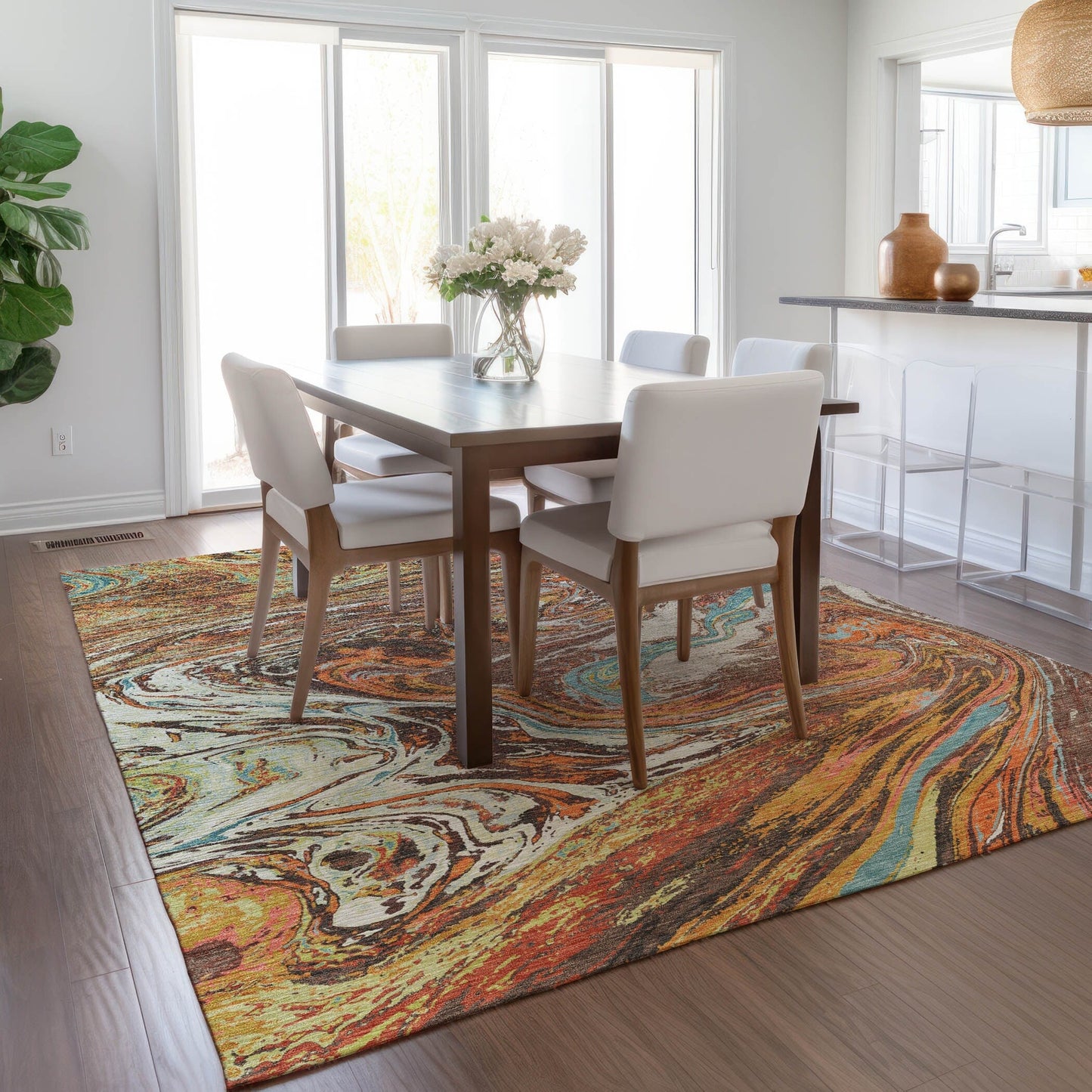 Tappeto Chantille con pennellate astratte, lavabile in lavatrice, per interni ed esterni