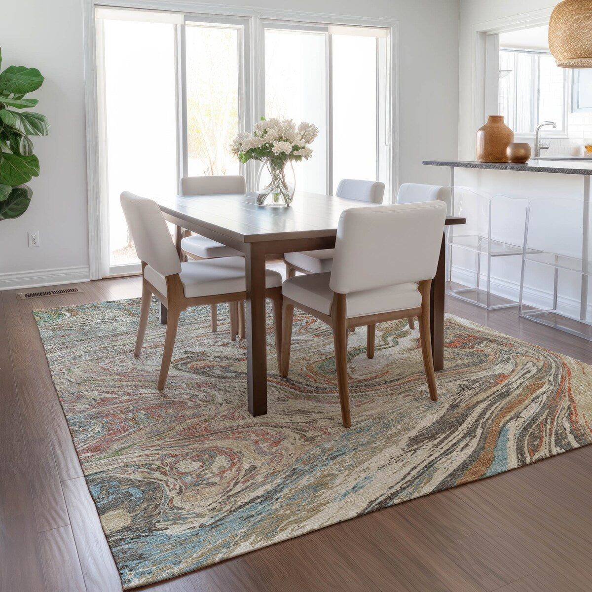 Tappeto Chantille con pennellate astratte, lavabile in lavatrice, per interni ed esterni