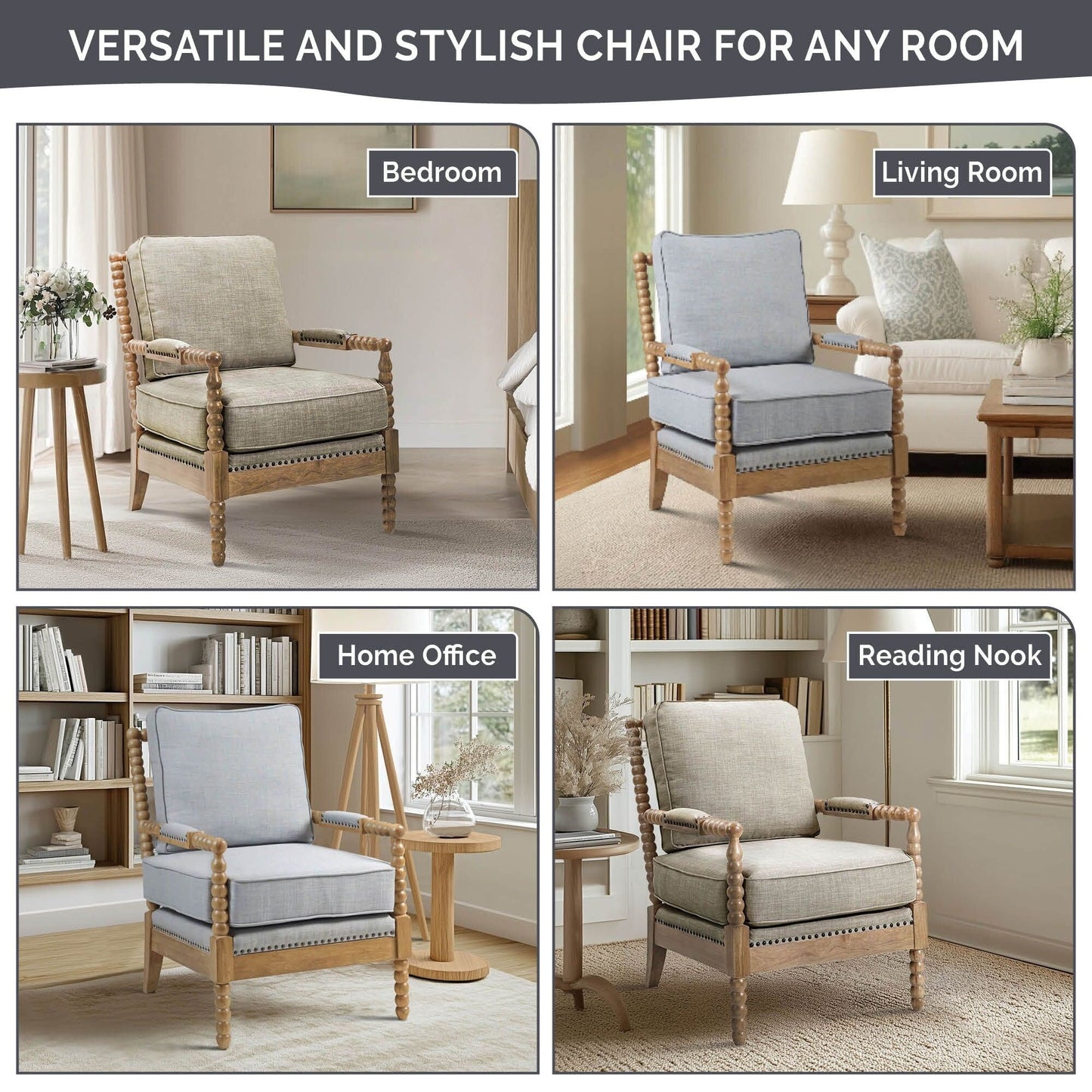 Poltrona Madison Park Donohue con struttura in legno tornito