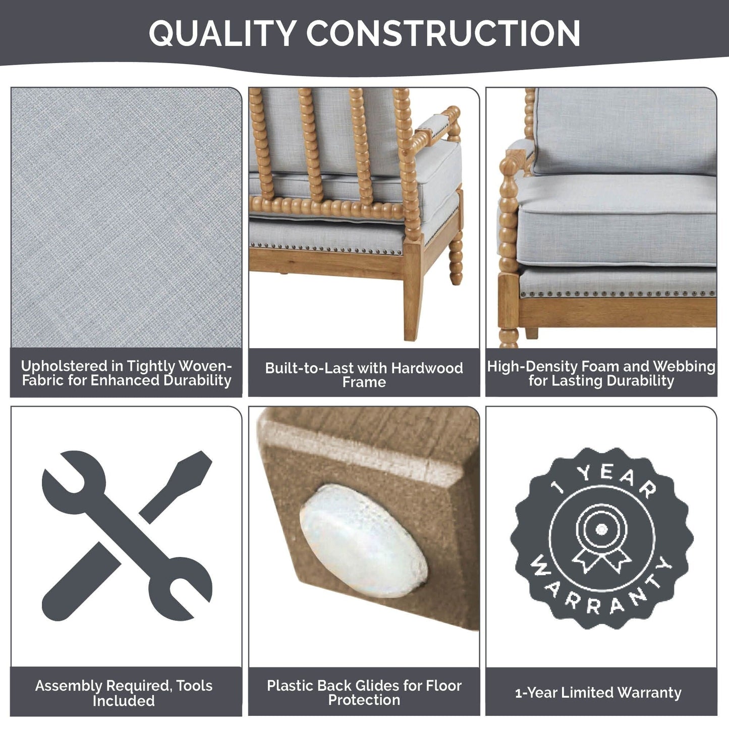 Poltrona Madison Park Donohue con struttura in legno tornito