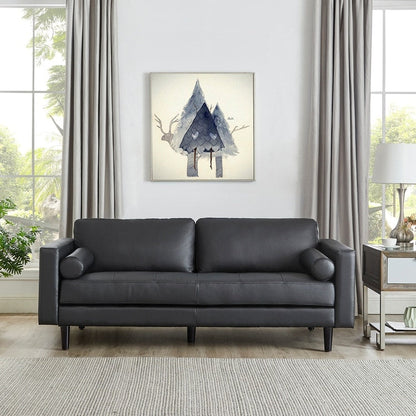 Divano moderno in vera pelle con gambe in legno e cuscino di supporto aggiuntivo