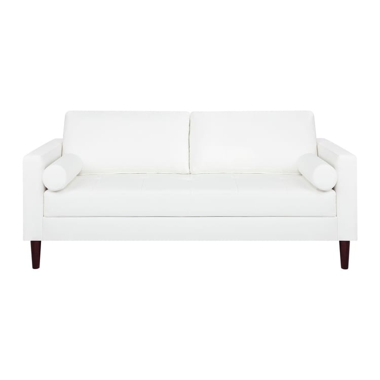 Divano moderno in vera pelle con gambe in legno e cuscino di supporto aggiuntivo