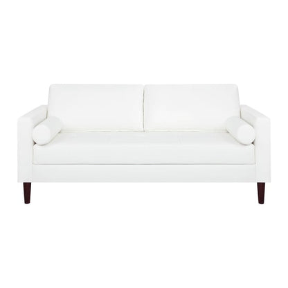 Divano moderno in vera pelle con gambe in legno e cuscino di supporto aggiuntivo