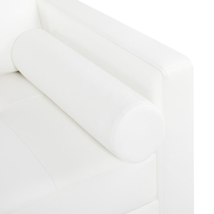 Divano moderno in vera pelle con gambe in legno e cuscino di supporto aggiuntivo