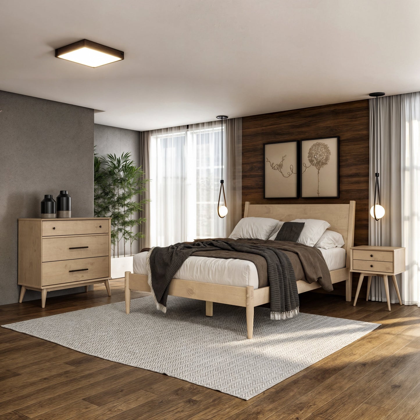 Letto a pannelli di metà secolo