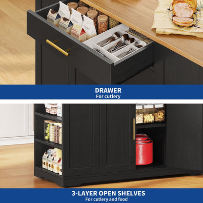 Carrello da cucina portatile con isola mobile da cucina Moasis da 53 pollici