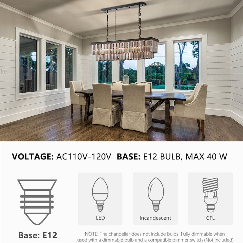 Lampadario moderno contemporaneo in cristallo grigio fumé e nero da 47 pollici, a 2 livelli, con isola da cucina lineare, per sala da pranzo