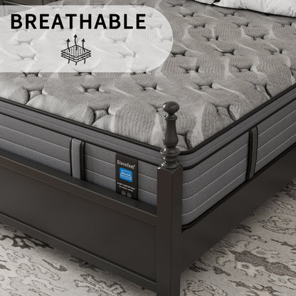 Materasso ibrido medio Modland da 14 pollici, Euro Top - Schiume ignifughe CertiPUR-US per il sollievo dal mal di schiena, Twin/Full/Queen/King