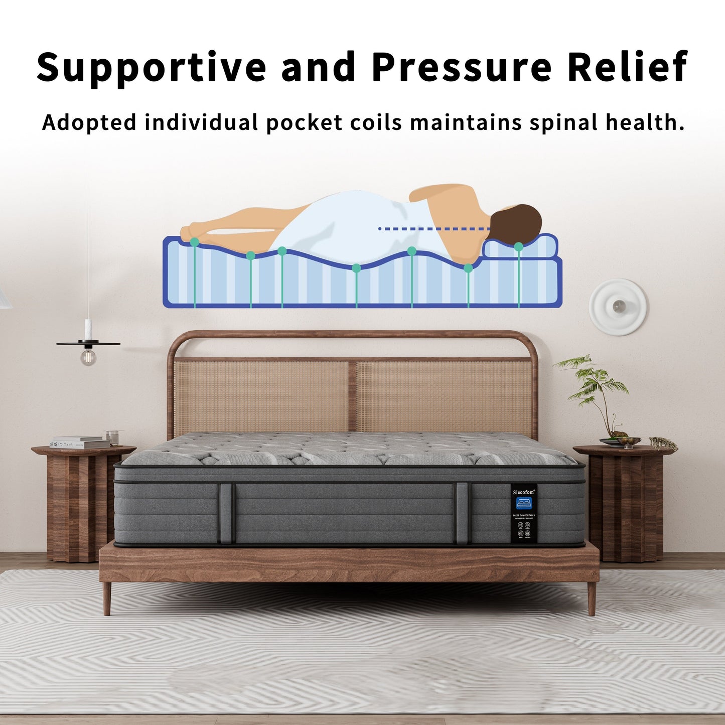 Materasso Modland Hybrid Medium Euro Top da 14 pollici, materasso a molle insacchettate in una scatola