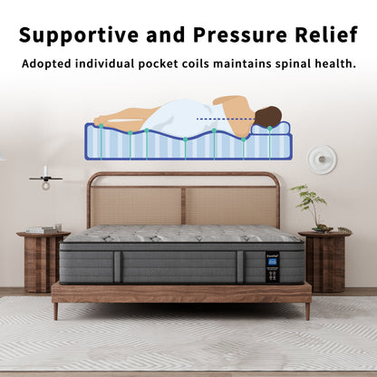 Materasso Modland Hybrid Medium Euro Top da 14 pollici, materasso a molle insacchettate in una scatola