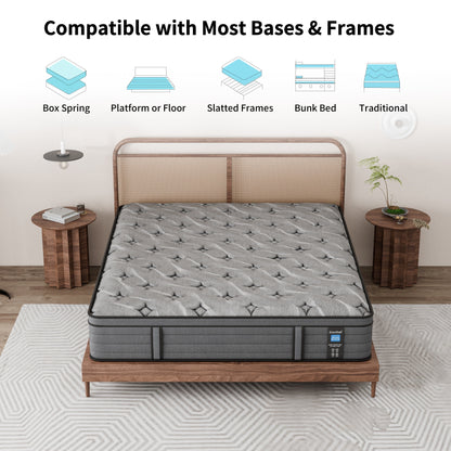 Materasso Modland Hybrid Medium Euro Top da 14 pollici, materasso a molle insacchettate in una scatola