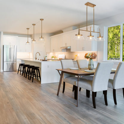 Lampadario lineare a isola Mola Modern Gold a 3 luci in vetro seminato per sala da pranzo