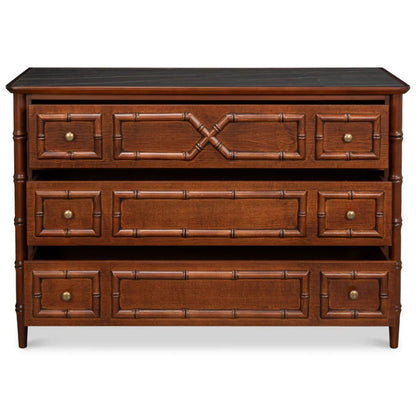 Comò in bambù con piano in porcellana nera