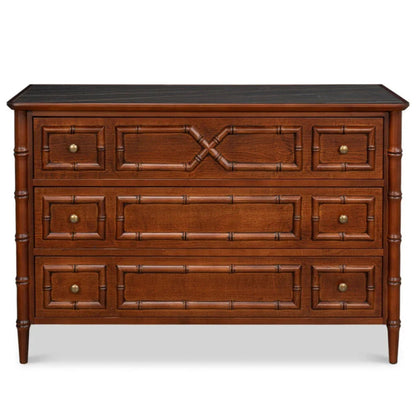 Comò in bambù con piano in porcellana nera