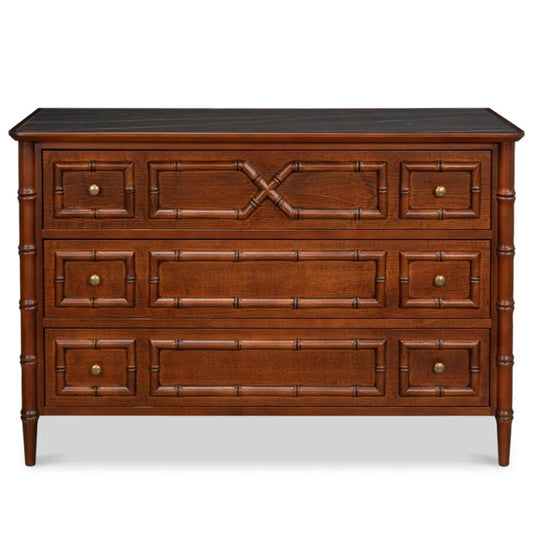 Comò in bambù con piano in porcellana nera