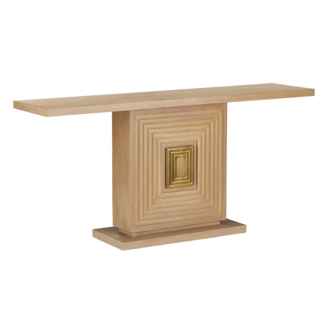 Tavolo consolle in legno con illusione geometrica