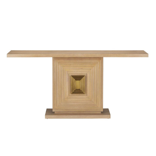 Tavolo consolle in legno con illusione geometrica