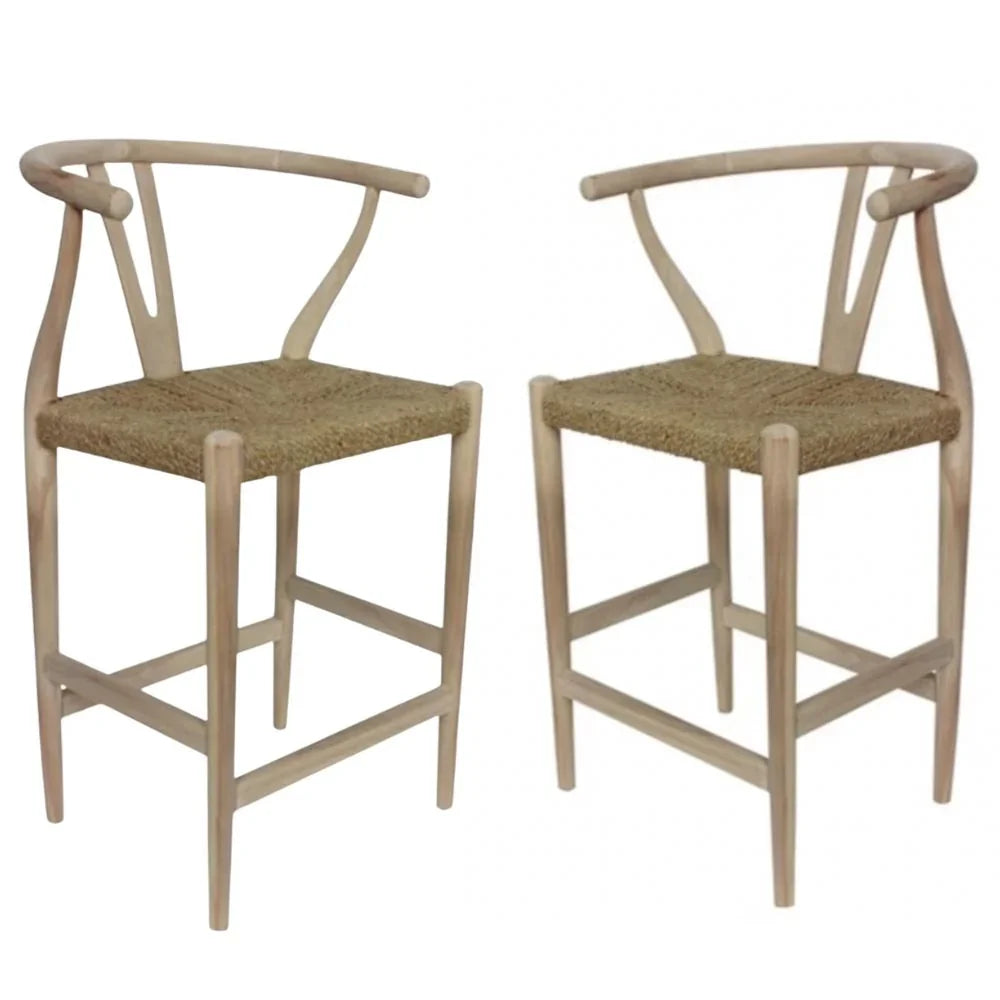 Sgabello da bar con seduta in giunco ​​naturale Wishbone