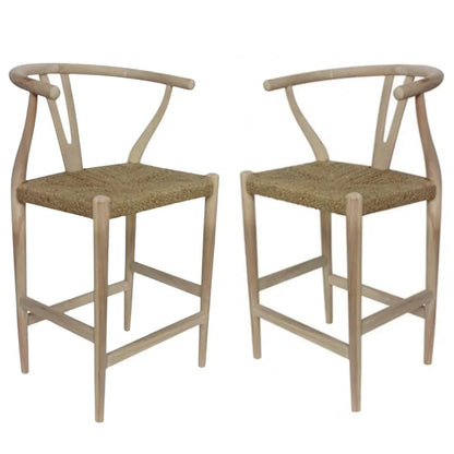 Sgabello da bar con seduta in giunco ​​naturale Wishbone