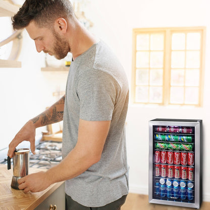 Frigorifero per bevande Newair da 126 lattine, minifrigo con porta in vetro e ripiani regolabili, acciaio inossidabile