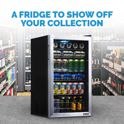 Frigorifero per bevande Newair da 126 lattine, minifrigo con porta in vetro e ripiani regolabili, acciaio inossidabile