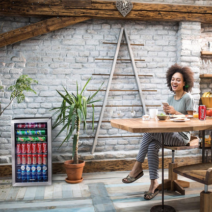 Frigorifero per bevande Newair da 126 lattine, minifrigo con porta in vetro e ripiani regolabili, acciaio inossidabile