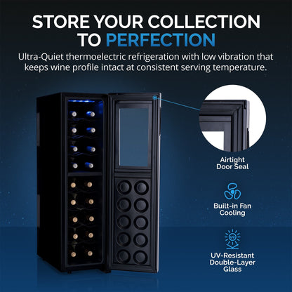 Frigorifero per vino Newair Shadow-T Series, doppia zona di temperatura per 18 bottiglie, indipendente, termoelettrico, controllo digitale